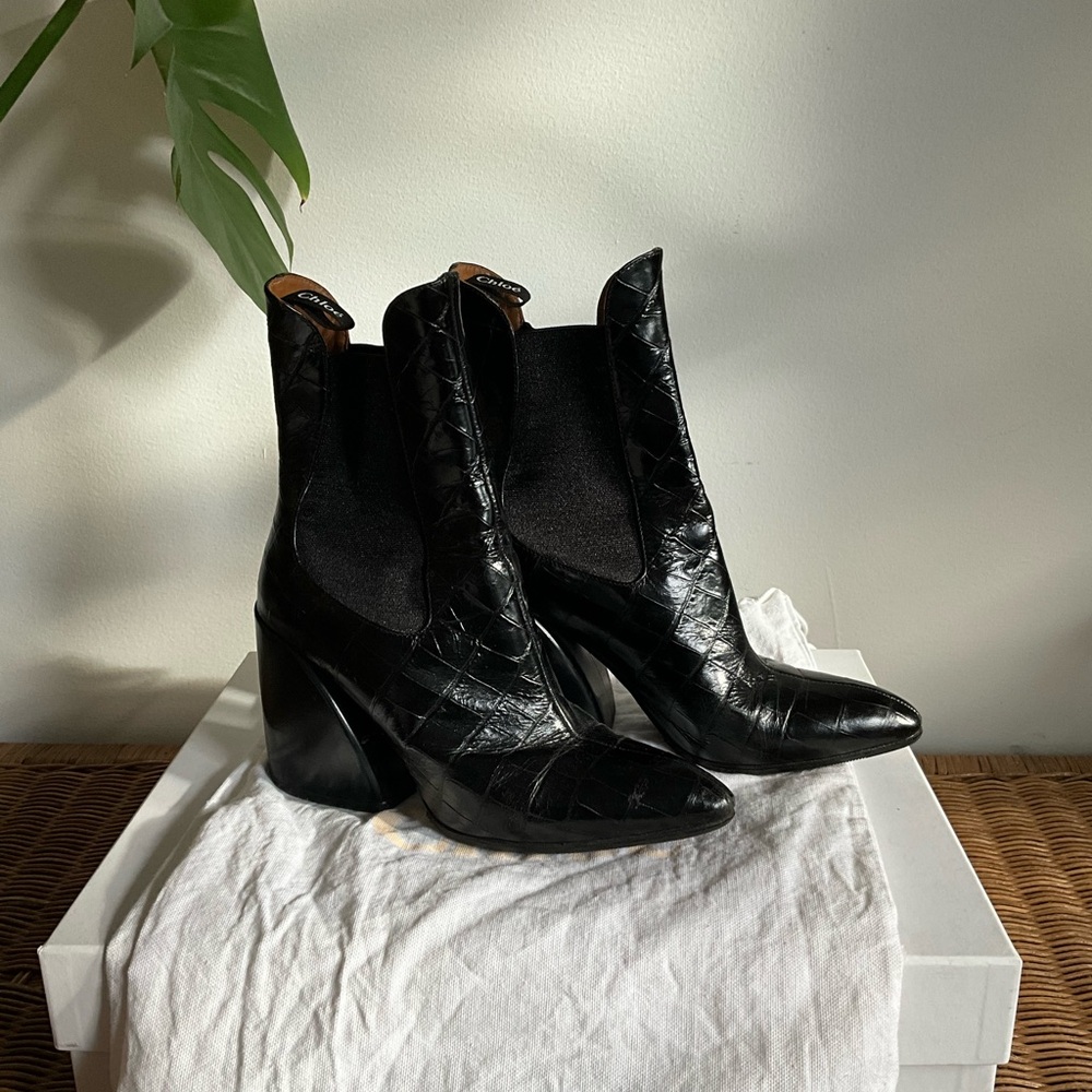 Chloe Wave Croc Embossed Ankle Boots